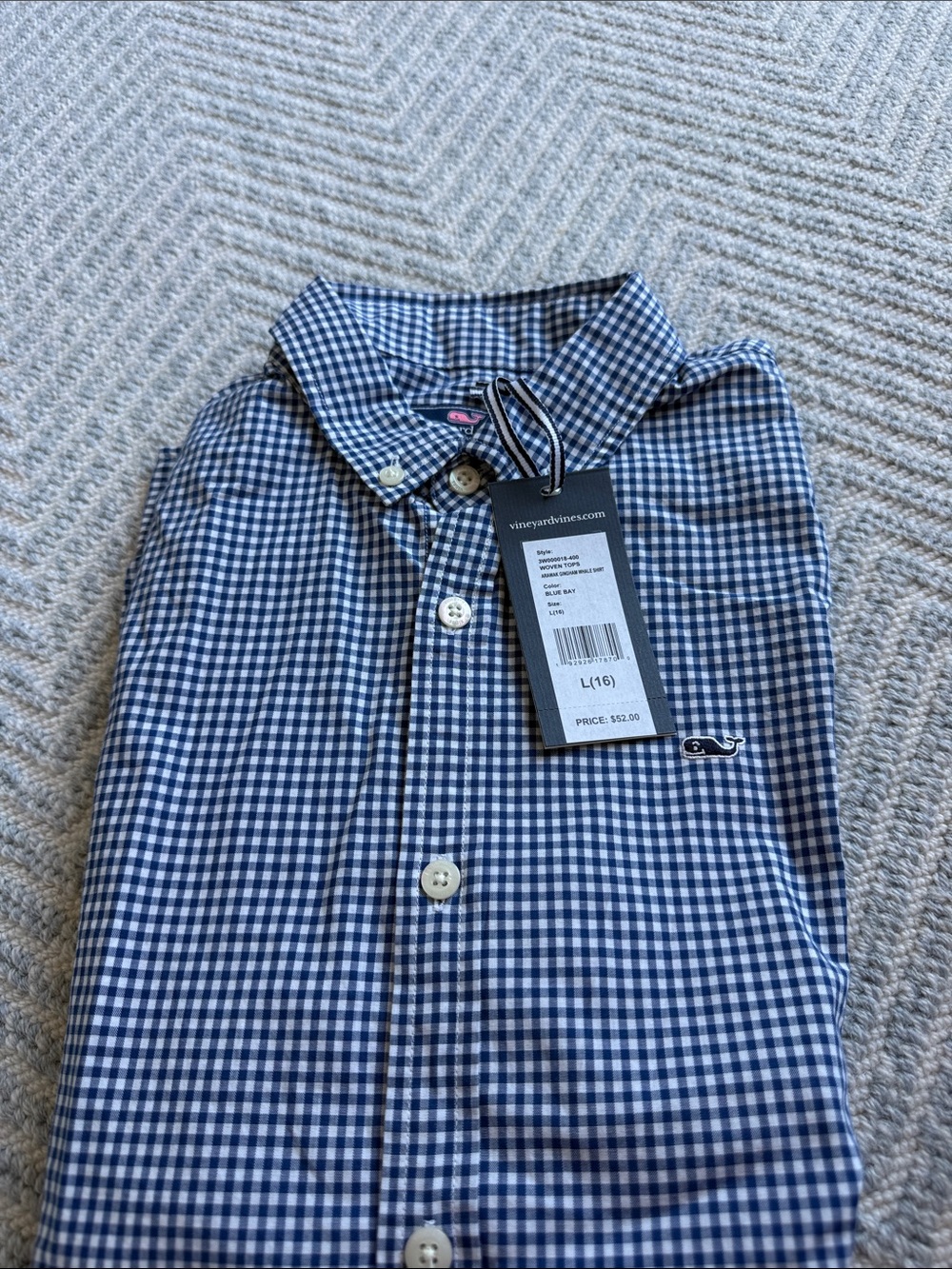 NWT Boys size 16 Vineyard Vines blue gingham Button-Down shirt w Whale Logo